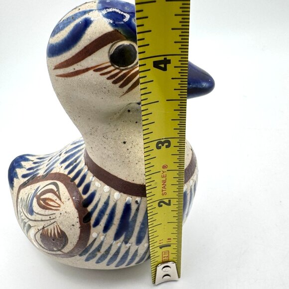 Tonala Mexican Folk Art Pottery Duck Figurine Signed Hand-Painted Blue Brown Vtg - Picture 3 of 7
